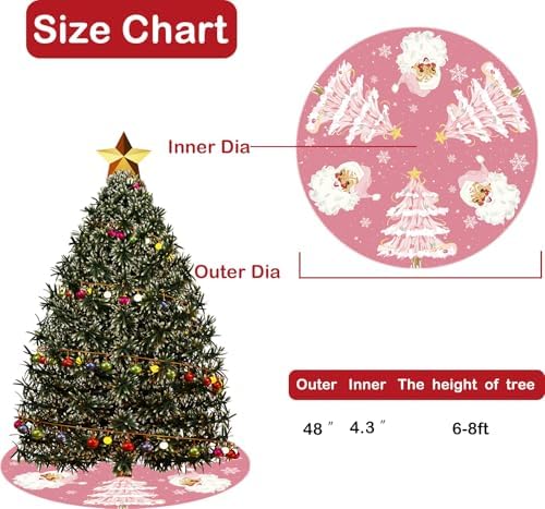 Christmas Tree Cover, Blush Holiday Skirts, Santa Claus Tree Mat, Pink St. Nick Decor, for Family Room, Bedchamber, Patio, Inside, Outside, Festive Christmas Ornaments