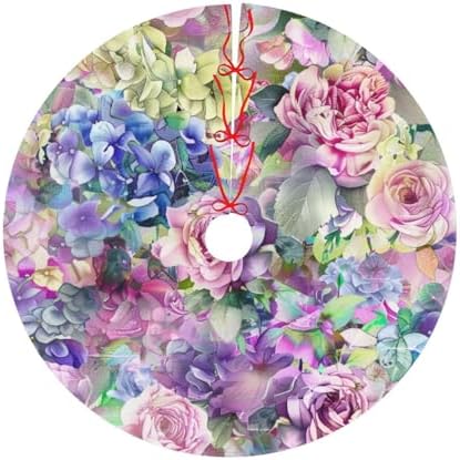 Roses Flowers Floral Christmas Tree Skirts 48", Xmas Tree Cloth Mats Trees Skirts for Decor Gift, Home Decoration