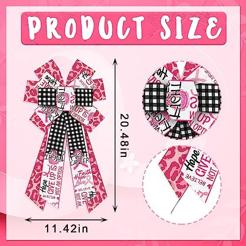Estivaux Large Breast Cancer Awareness Bows for Wreath, Breast Cancer Awareness Cheer Wreath Bow Black White Buffalo Plaid Bow Holiday Farmhouse Craft Bows for Front Door Health Awareness Themed Favor