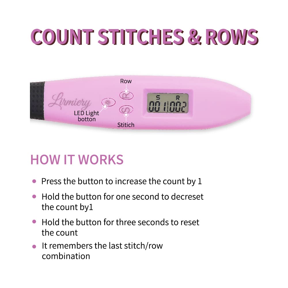 Counting Crochet Hook Set Digital Ergonomic Crochet Hook-LED and 2 Levels Brightness Dimmable Light Up Crochet Hooks& Digital Stitch Counter,Beginner Knitting Kit with 12 Interchangeable Crochet Hooks