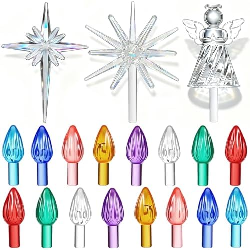 Ceramic Christmas Tree Replacement Lights Bulbs Pegs - Included 3D Moravian Starburst???Cross Shining Star???Blessing Angel Topper