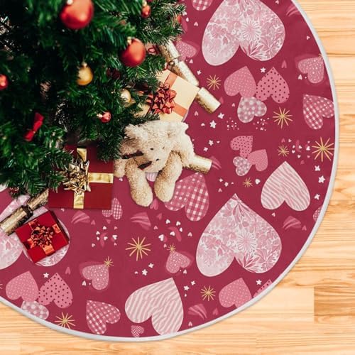 ValentineTree Skirt 48" Foral Romantic Hearts Love Christmas Tree Skirts Large Mother's Xmas Mat for HoliFestival Party Wedding Decor