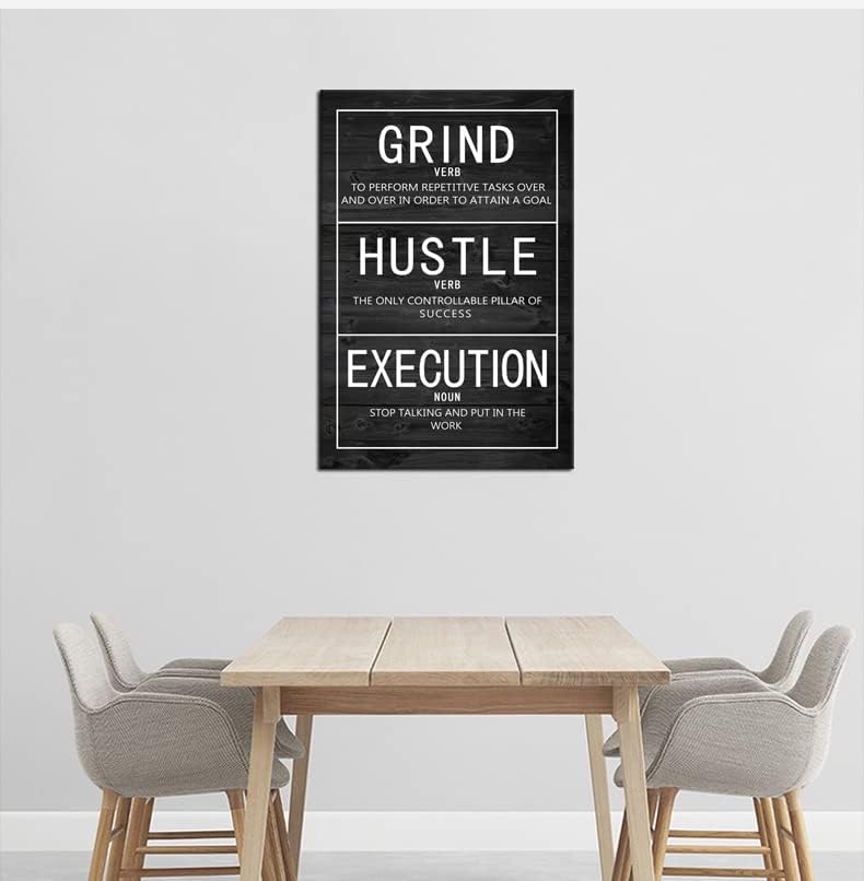 Grind Verb Hustle Verb Execution Noun Inspirational Canvas Painting Wall Art Motivational Poster Prints Artwork Pictures for Home Decor Office Framed Ready to Hang [24''W x 36''H]