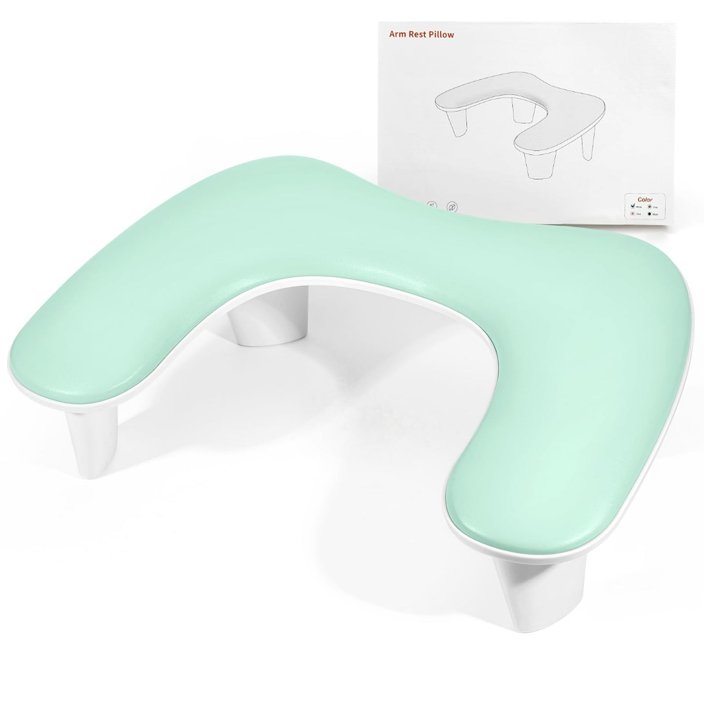 Arm Rest for Nails Tech - U-shaped Manicure Nail Hand Rest Pillow Cushion, Big Microfiber Leather Nail Arm Rest Stand for Acrylic Nail Art Tech (Mint Green)
