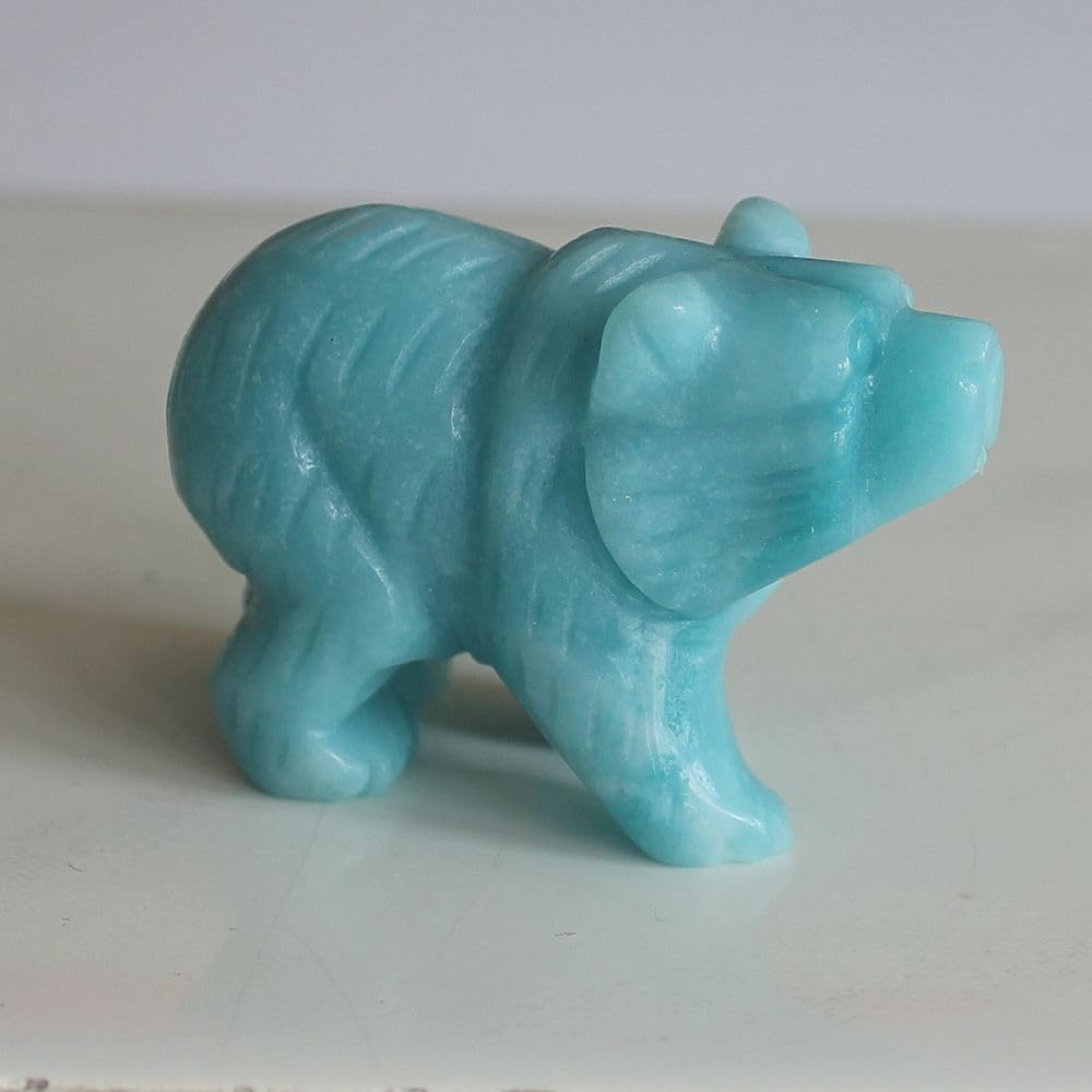 2'' Hand Carved Mixed gemstome Crystal Bear Figurine Animal Carving (Amazonite)