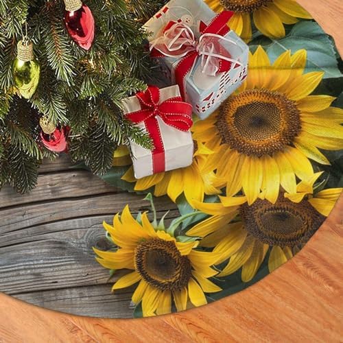 Yellow Sunflower Christmas Trees Skirts 48", Retro Xmas Tree Cloth Mats for Holiday Party Decor Gift