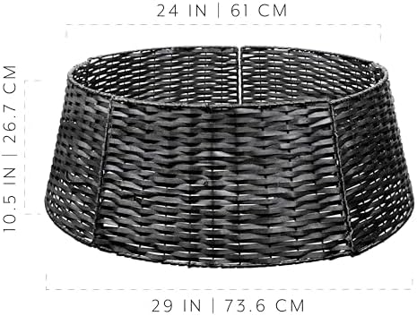 AuldHome Design Wicker Christmas Tree Collar (Black, 29-Inch), Real Wood Basket Weave Large Willow Tree Skirt