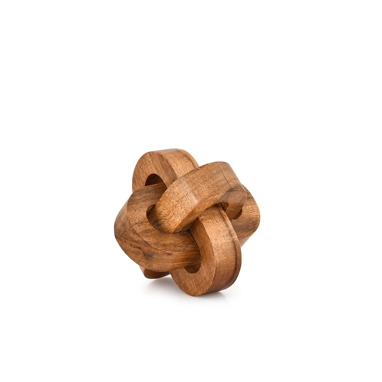 Kimona Statue 3 Link Wooden Knot Hand Carved Home Decoration Crafts Ornaments for Coffee Table Tray Shelf (4" X 4" X 4")