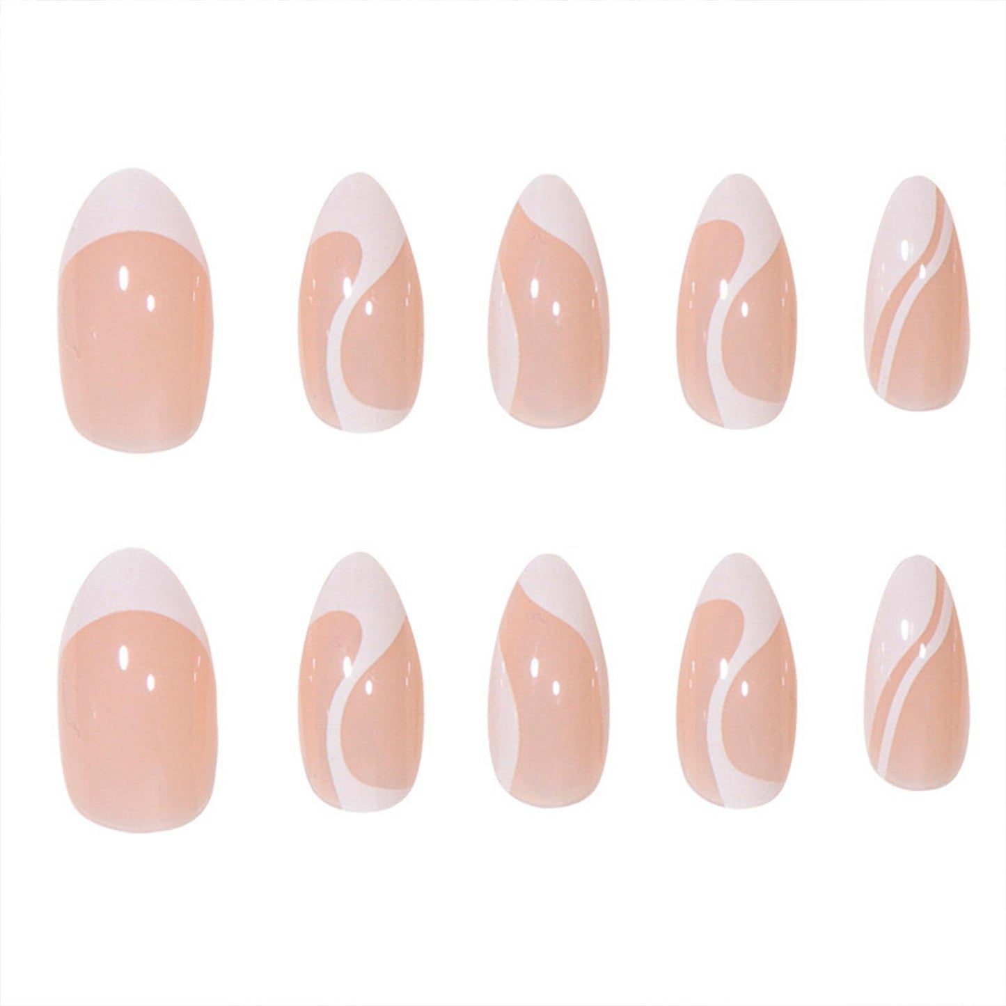 FJSMTOPl White French Tip Press on Nails Almond Fake Nails Medium False Nails Press ons with White French Designs Glue on Nails Acrylic Stick on Nail for Women Manicure 24Pcs