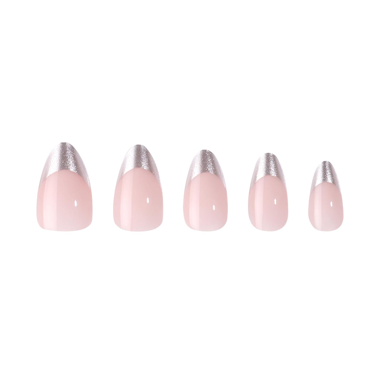 PaintLab Press On Nails - Silver French Tip Glitter Oval Fake Nails, 30 Nails in 15 Sizes with Glue, Reusable Salon Quality Press On Nails