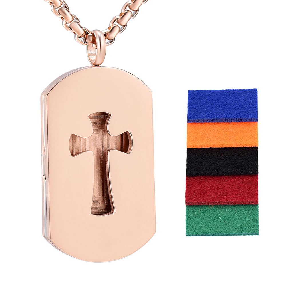 Cross Essential Oil Diffuser Necklace Aromatherapy Pendant Locket Jewelry Stainless Steel Perfume Necklace| 22 Adjustable Chain| 12 Refill Pads| Gift Box