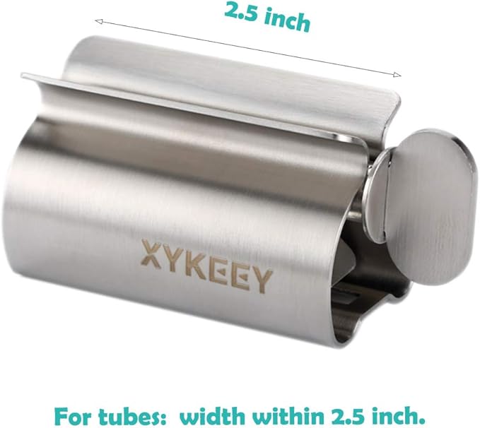 Toothpaste Tube Squeezer - Set of 3 Toothpaste Squeezer Rollers, Metal Toothpaste Tube Wringer Seat Holder Stand XYKEEY (Sliver)
