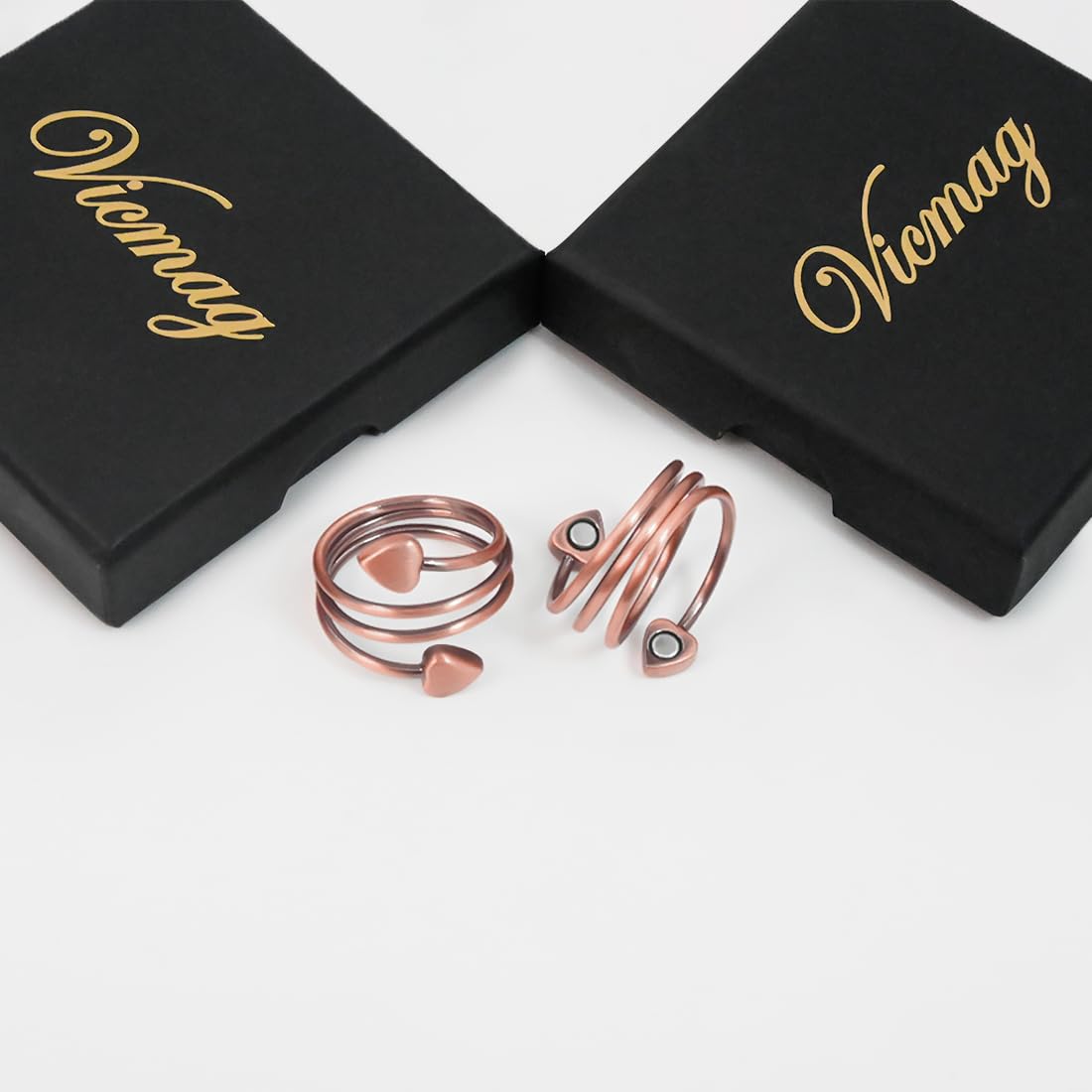 Vicmag Copper Magnetic Ring for Women Ring Ladies Fingers Thumb 99.9% Solid Pure Copper Gift 2PCS Adjustable (Copper Heart)