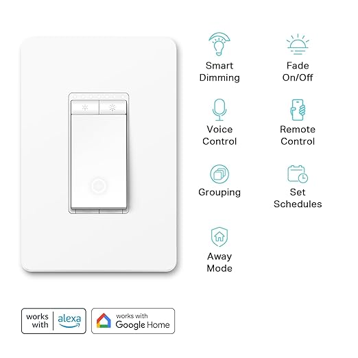Kasa Smart Dimmer Switch HS220, Single Pole, Needs Neutral Wire, 2.4GHz Wi-Fi Light Switch Works with Alexa and Google Home, UL Certified, No Hub Required, 1 Pack