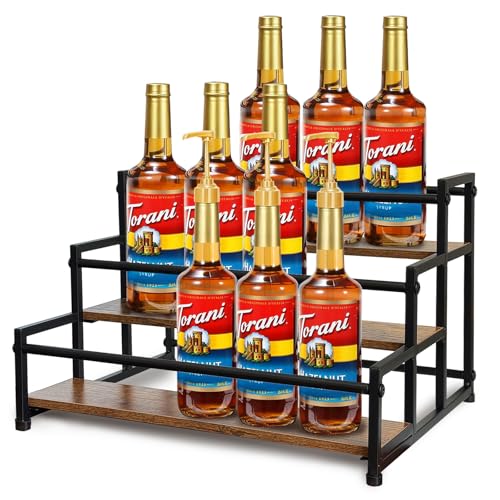 Klxuyuo 3-Tier Coffee Syrup Rack for 15 Bottles (750ml) –Sturdy Coffee Syrup Organizer for Bar, Kitchen, Café, Office - size: Large 3 tier