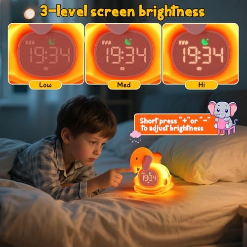 Kids Alarm Clock, Sleep Training Clock for Toddler, Rechargeable Digital Alarm Clock with RGB Lights,ok to Wake Clock for Kids,Silicone Animal Tabletop Lamp for Kid,Gift for Kids Teens