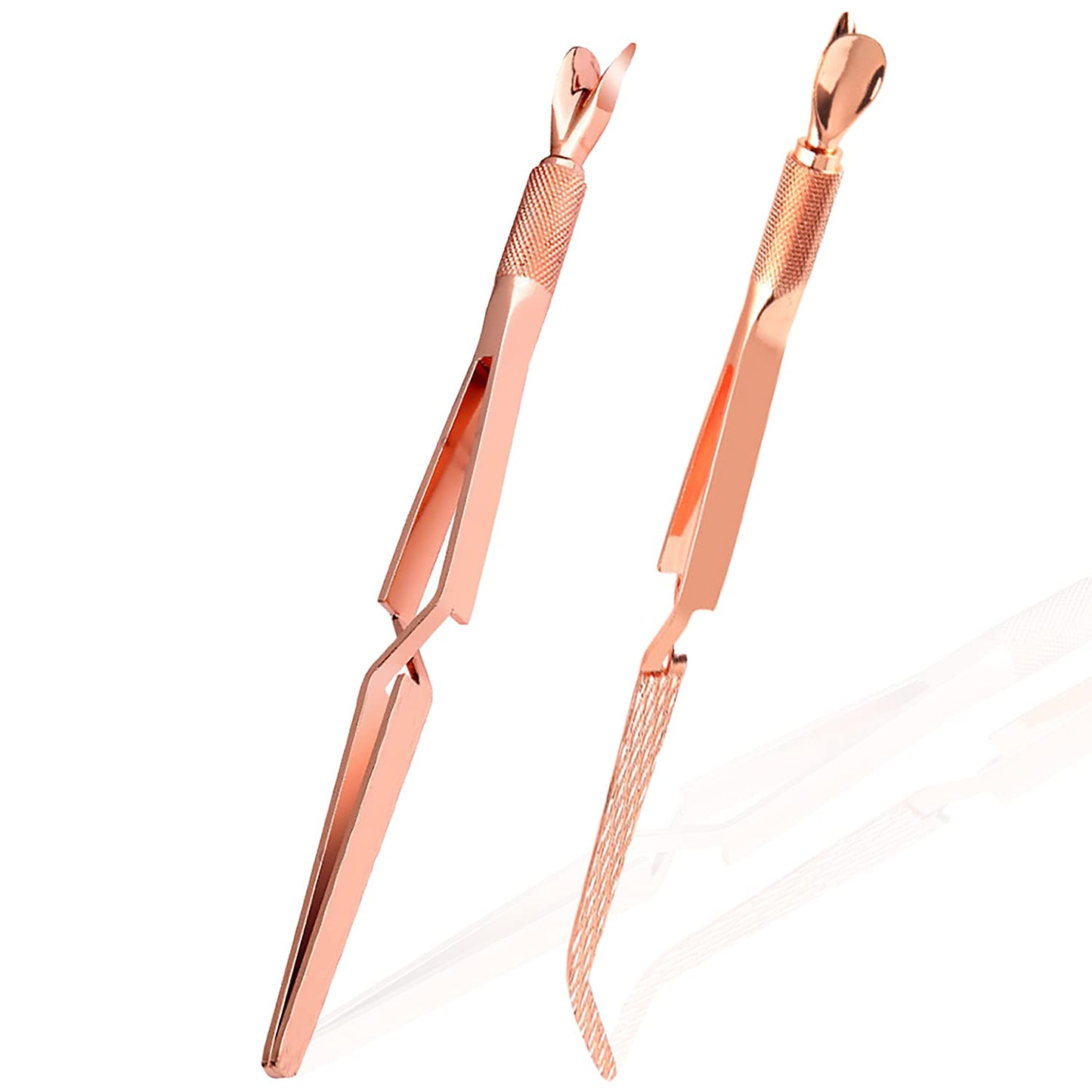 SILPECWEE 2Pcs Nail Pinching Tool C Curve Nail Extension Clips Metal Cuticle Pusher Nail Scraper Gel Nail Polish Remover False Nails Shaping Tweezers Multi-Function Manicure Tools (Rose Gold)