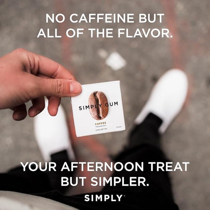 SIMPLY Gum Coffee, Plastic-Free Natural Chewing Gum, 6 Pack (90 Pieces) | Vegan, Kosher, Non GMO, Aspartame Free and Sorbitol Free