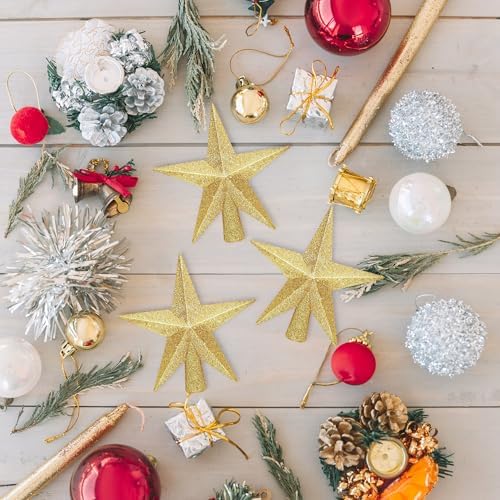 1 PCS Christmas Tree Topper, 4" Gold Glitter Xmas Star Tree Topper Decor