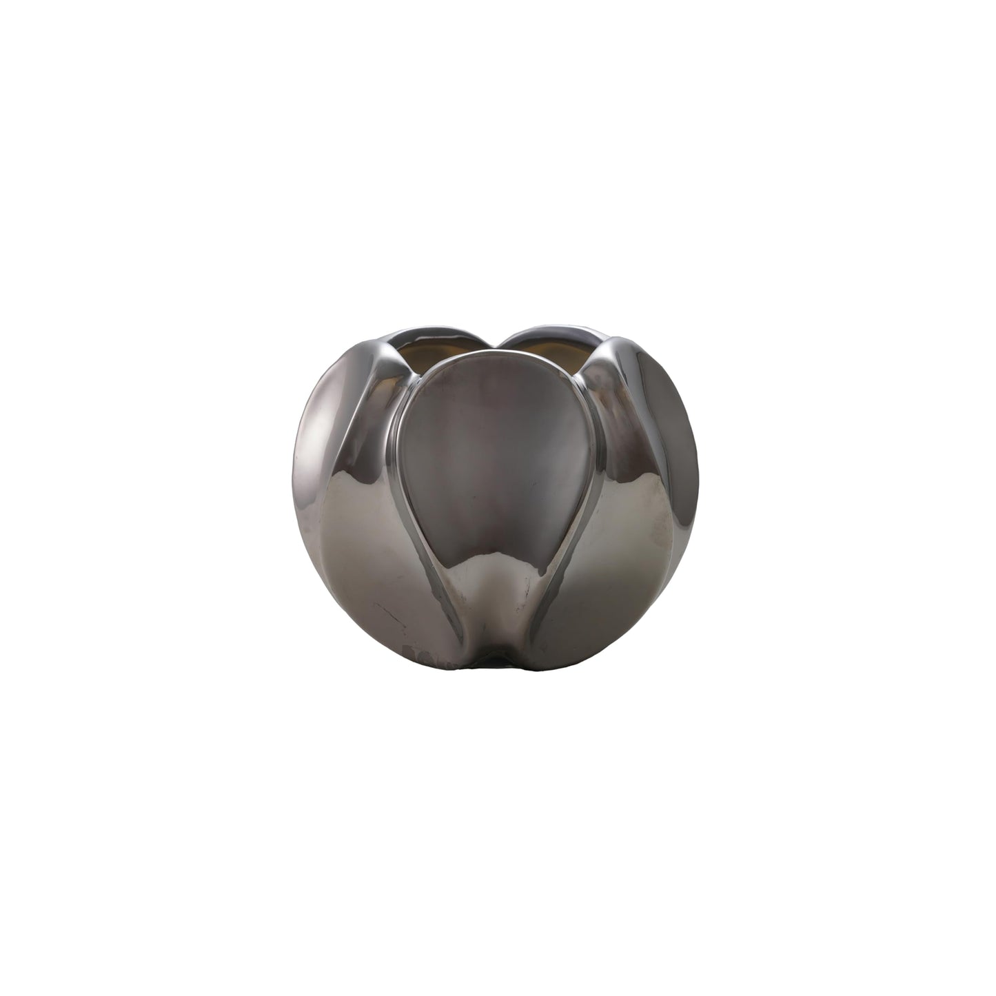 Bloomingville Round Stoneware Planter, Chrome Glazed