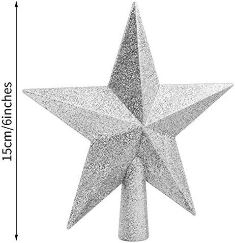 URATOT Glittered Christmas Star Tree Topper Christmas Decorative Holiday Treetop Shatterproof Star Ornament for Holiday Christmas Tree Decoration, Silver, 6 Inch