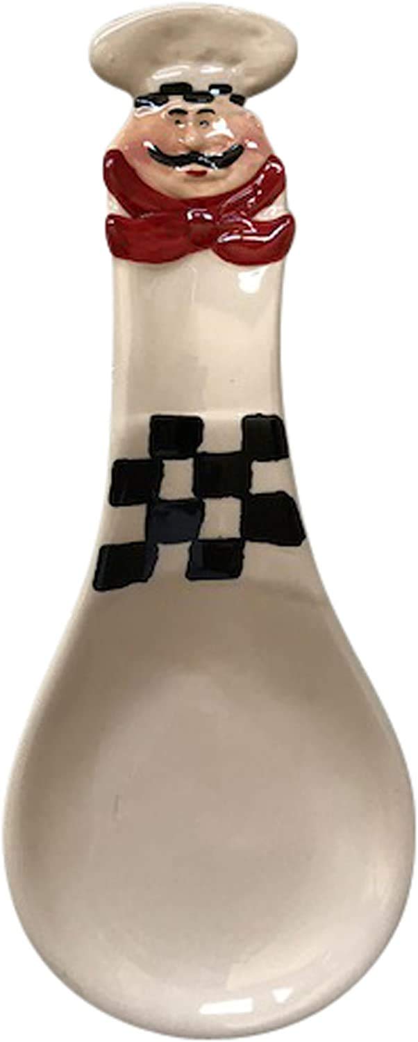 MT35 Fat Chef Kitchen Spoon Rest, Ceramic, White or Black, 8.6 x 3.5 Inches