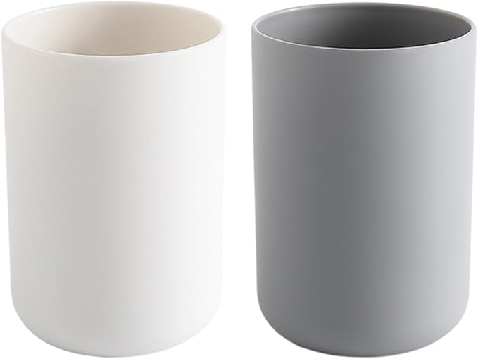Plastic Toothbrush Cup - Bathroom Toothbrush Holder for Toothbrushes, Holders & Cups, 11 OZ (White&Grey), Bathroom Holder