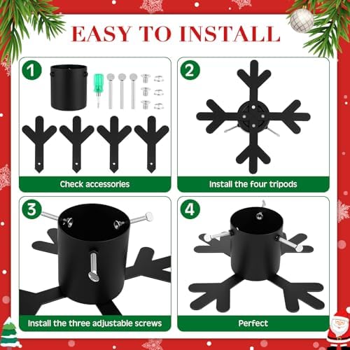 Foilswirl Christmas Tree Stand with Water Reservoir Real Christmas Tree Stand Snowflake Shaped Metal Base Holder Fits for 1.18"-4.33'' Trunk for Home Xmas Party Decoration, 1.4 L Water Capacity