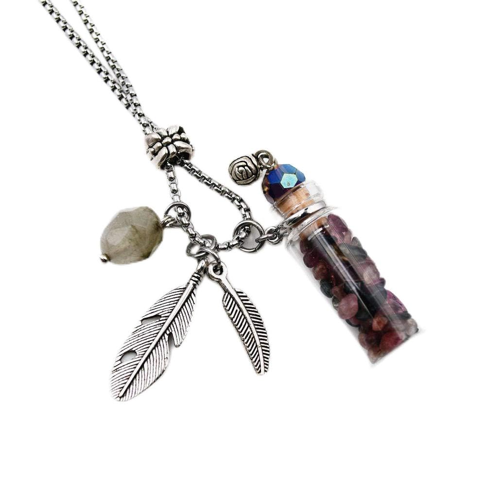 CoolDIY Aromatherapy Essential Oil Diffuser Necklace Locket Pendant Stainless Steel Perfume Crystal stone Glass vial Necklace (Multicolor)