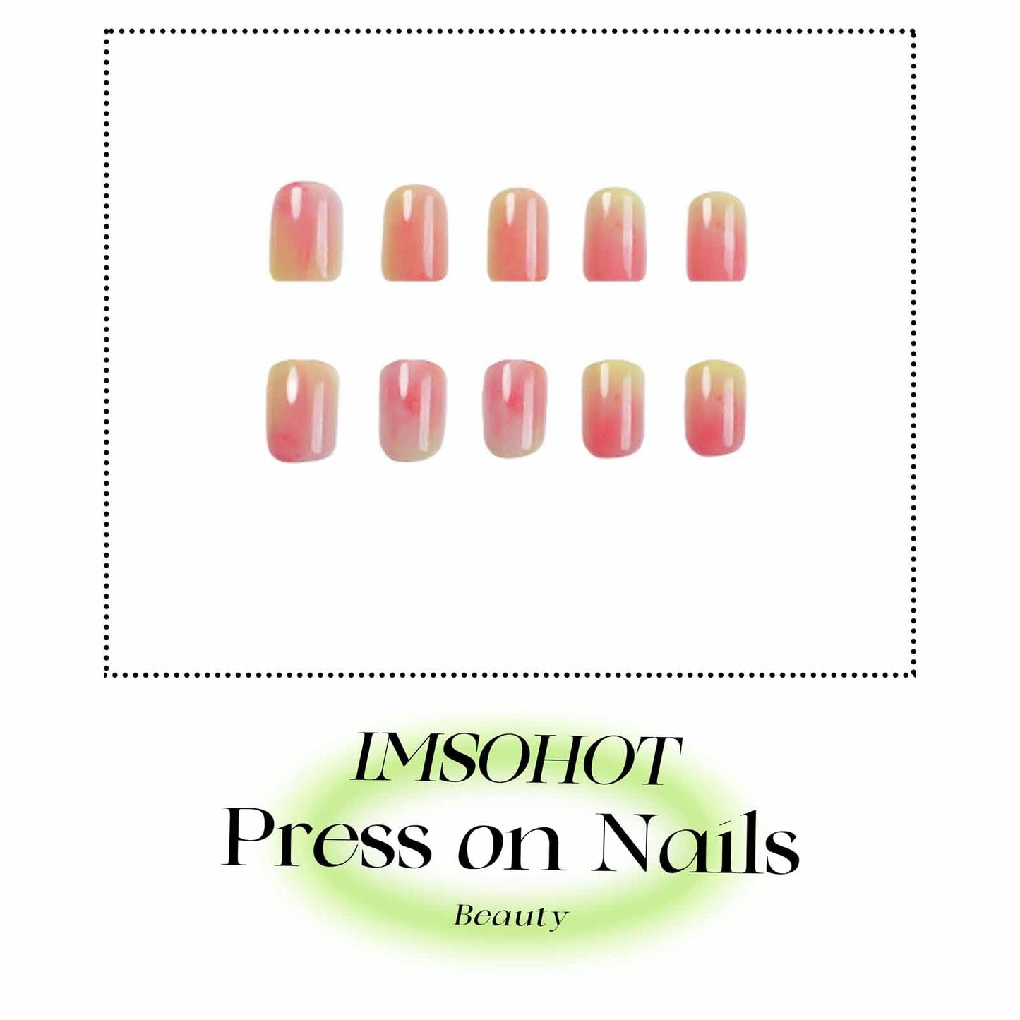 IMSOHOT Press on Nails Short Square Fake Nails Glossy Acrylic Full Cover Pink Yellow Ombre False Nails for Women Girls Summer Cute Glue on Nails 24Pcs