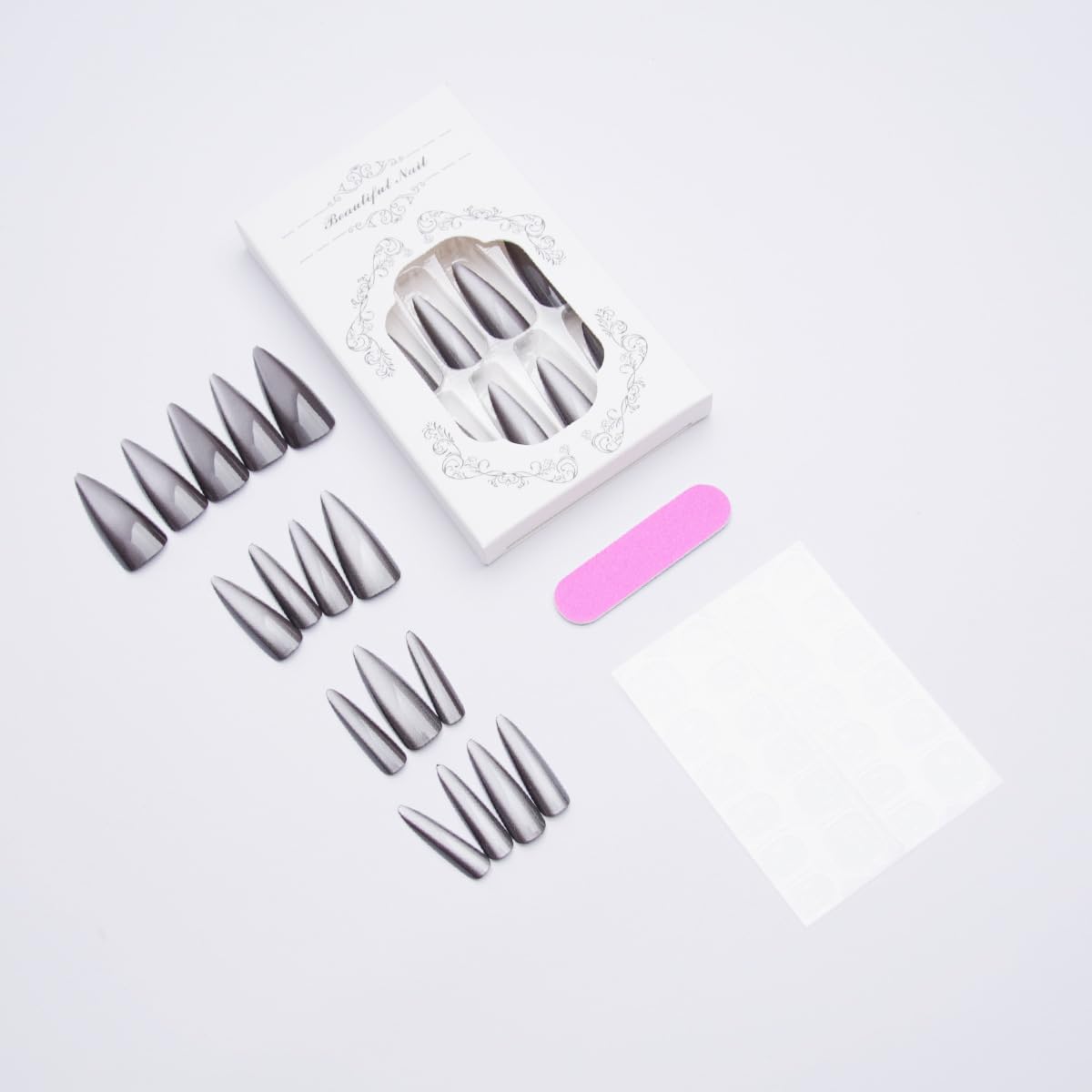 Black Cat Eye Press on Nails Long Stiletto Fake Nails with Design Balck Glitter Glue on Nails Full Cover False Nails Shiny Artificial Acrylic Stick on Nail for Women Manicure 24Pcs