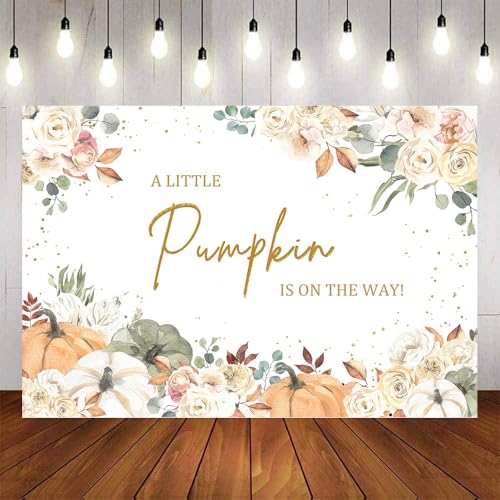 7x5ft Little Pumpkin Baby Shower Backdrop Autumn Pumpkin Shower Background Fall Floral Pumpkin Baby Shower Decorations Photobooth Props
