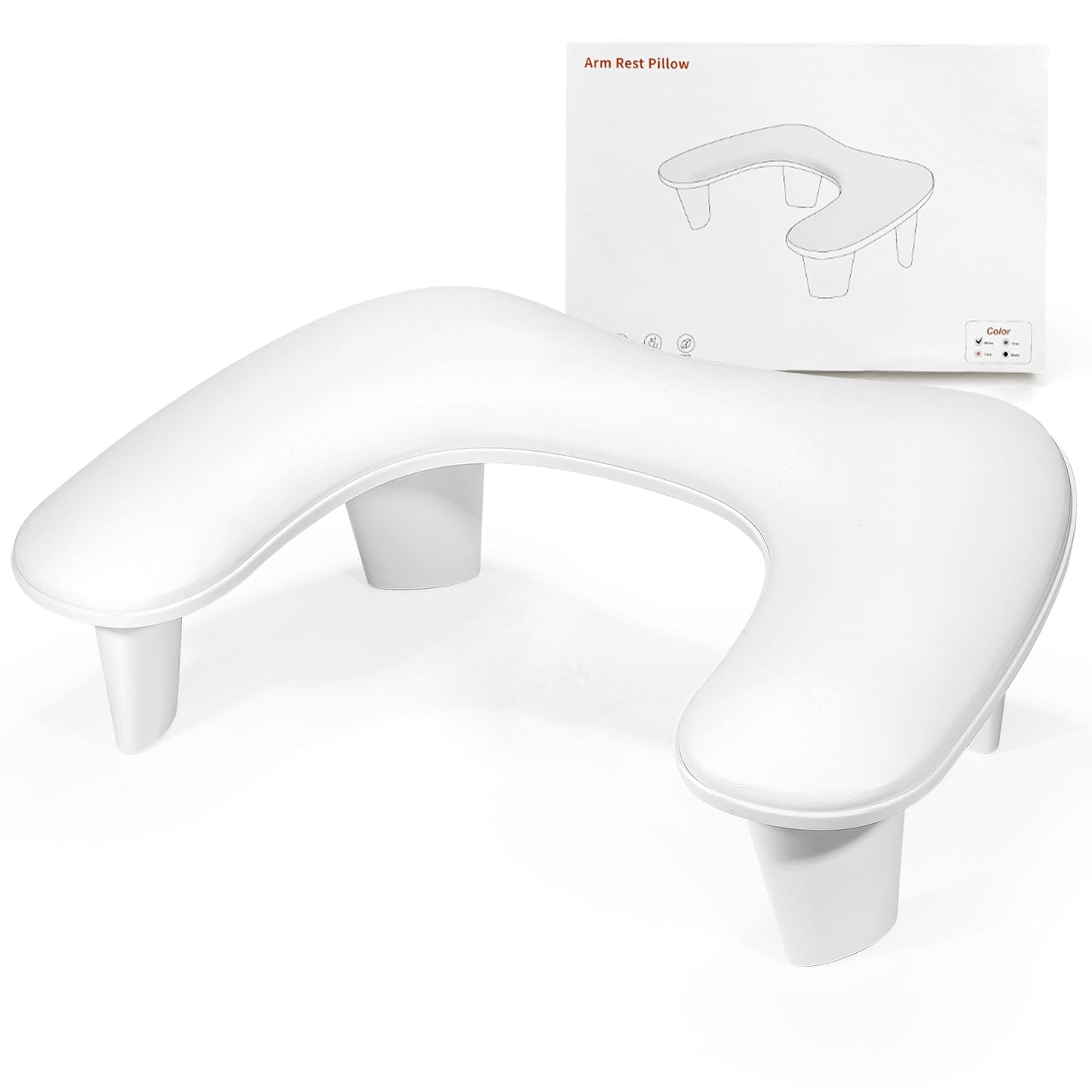 LIONVISON Arm Rest for Nails Tech U Shaped - Comfortable Manicure Nail Hand Rest Pillow Cushion, Nail Armrest Stand for Acrylic Nail Art Tech, Quick Installation, White