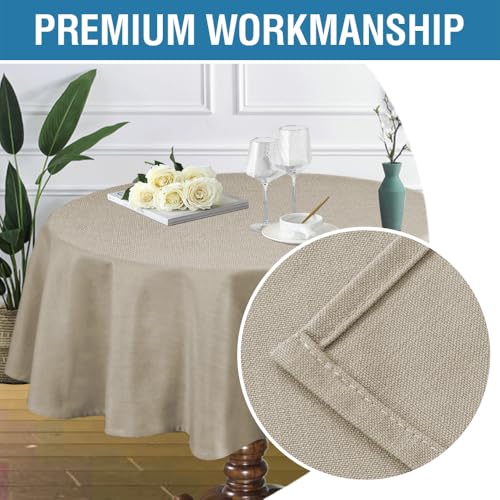 H.VERSAILTEX Linen Textured Table Cloths Round 60 Inch Premium Solid Tablecloth Spill-Proof Waterproof Table Cover for Dining Buffet Feature Extra Soft and Thick Fabric Wrinkle Free, Taupe - color: Taupe, size: 60" (Round)