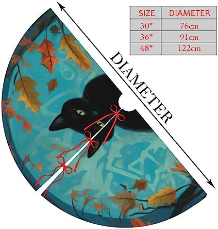 Black Cat Halloween Funny Pumpkins Maples Christmas Tree Skirts 36", Xmas Tree Cloth Mats Trees Skirts for Decor Gift, Home Decoration