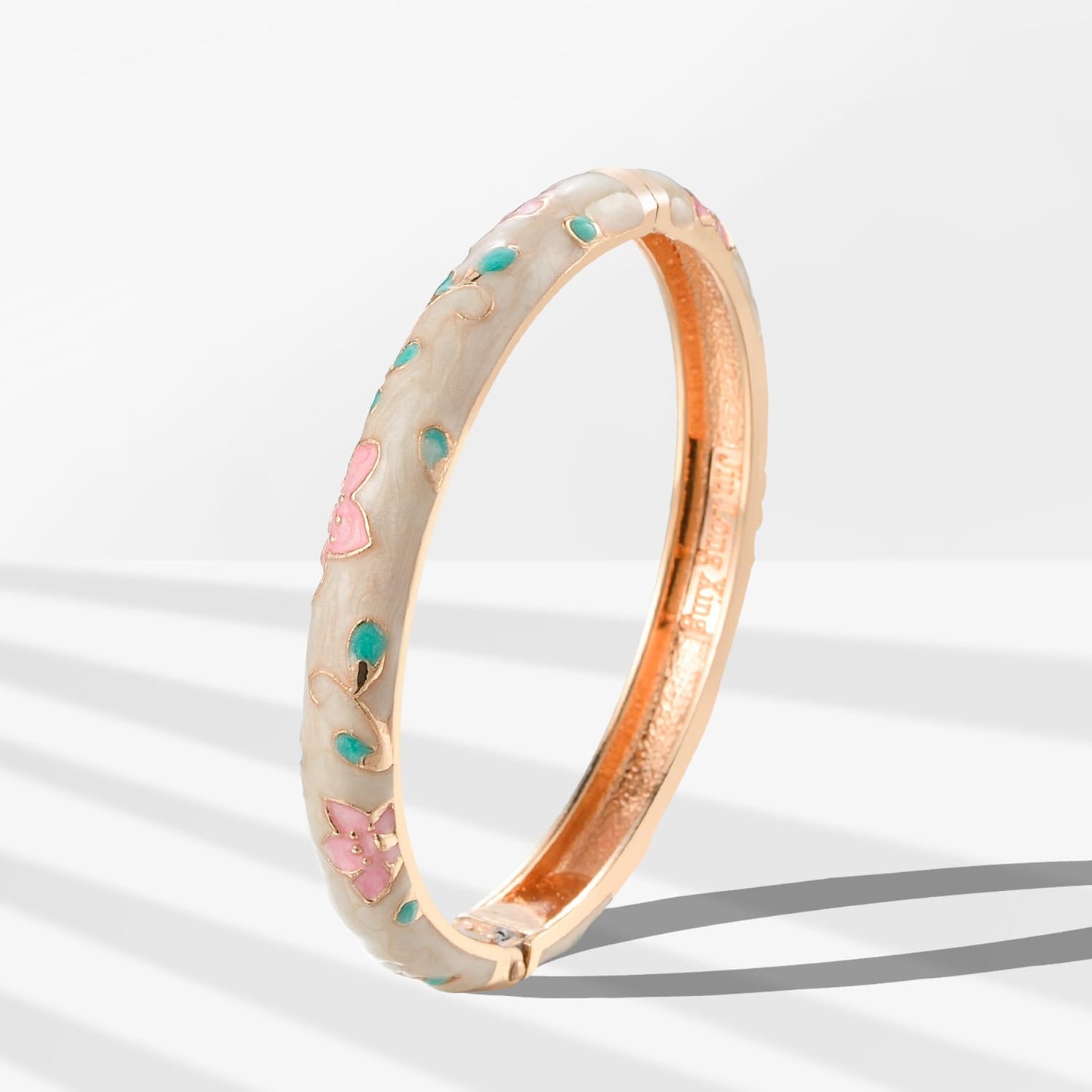 UJOY Bracelets Multicolor Golden Floral Enamel Indian Jewelry Handmade Open Cuff Bangle for Women 55B20 Cream White