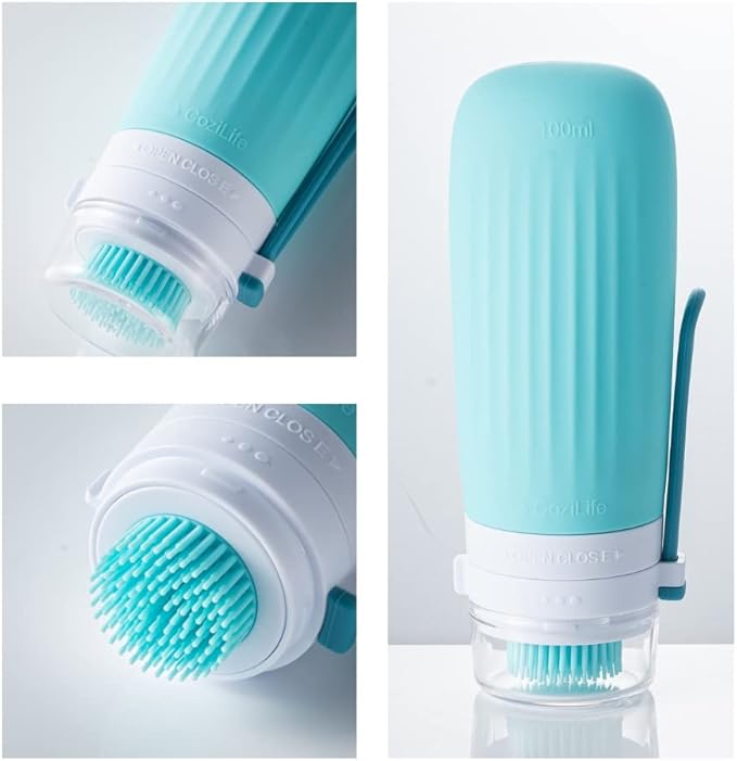 3-in-1 Facial & Body Scrub Bottle and Acupoint Massage Roller, Exfoliating and Facial-Lifting, 100ml Leak Proof Travel Container