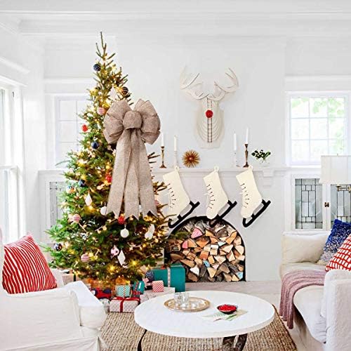 Burlap Bow Holiday Wreath Bow DIY Crafts Rustic Jute Bowknot Ornaments for Christmas Tree Topper Wedding Party Decorations, 9.8x21.6 in