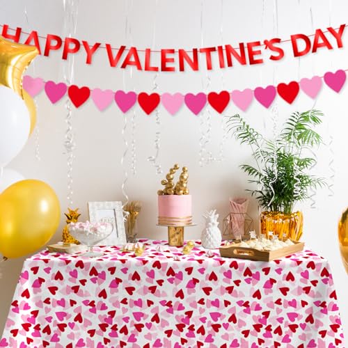 Valentine's Love 3-Pack Tablecloths: Waterproof & Disposable Plastic Covers, 54x108", Romantic Heart-Themed Decorations for Memorable Party Tables - style: heart