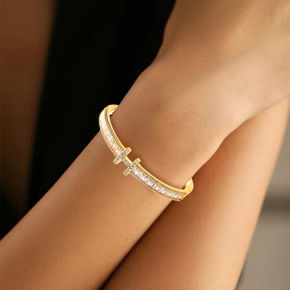 18K Gold Plated Letter H Bangle Bracelet for Women Personalized Cubic Zirconia Bracelets Love Bangles Bracelets Gifts for Her (H)
