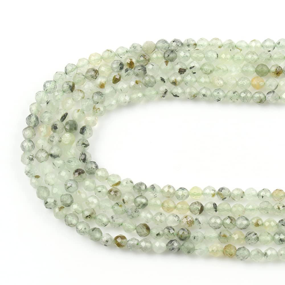 Song Xi 120pcs 3mm Natural Prehnite Gemstone Beads Faceted Round Loose Stone Beads for Jewelry Making