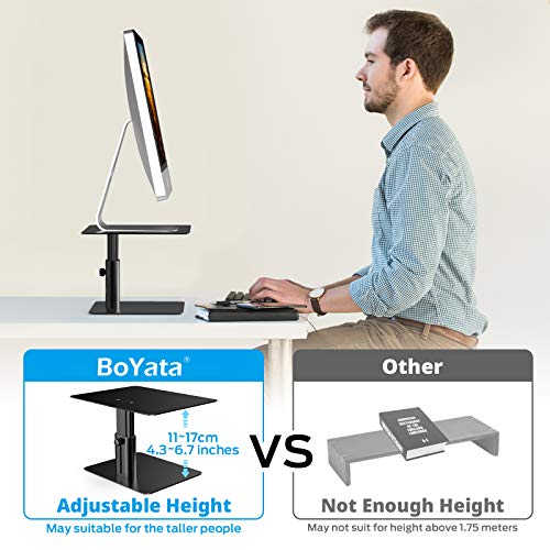 BoYata Monitor Stand, Adjustable Monitor Riser Metal Computer Stand Compatible with TV, PC, Laptop, Computer, iMac, and All Screen Display-Black - color: Black