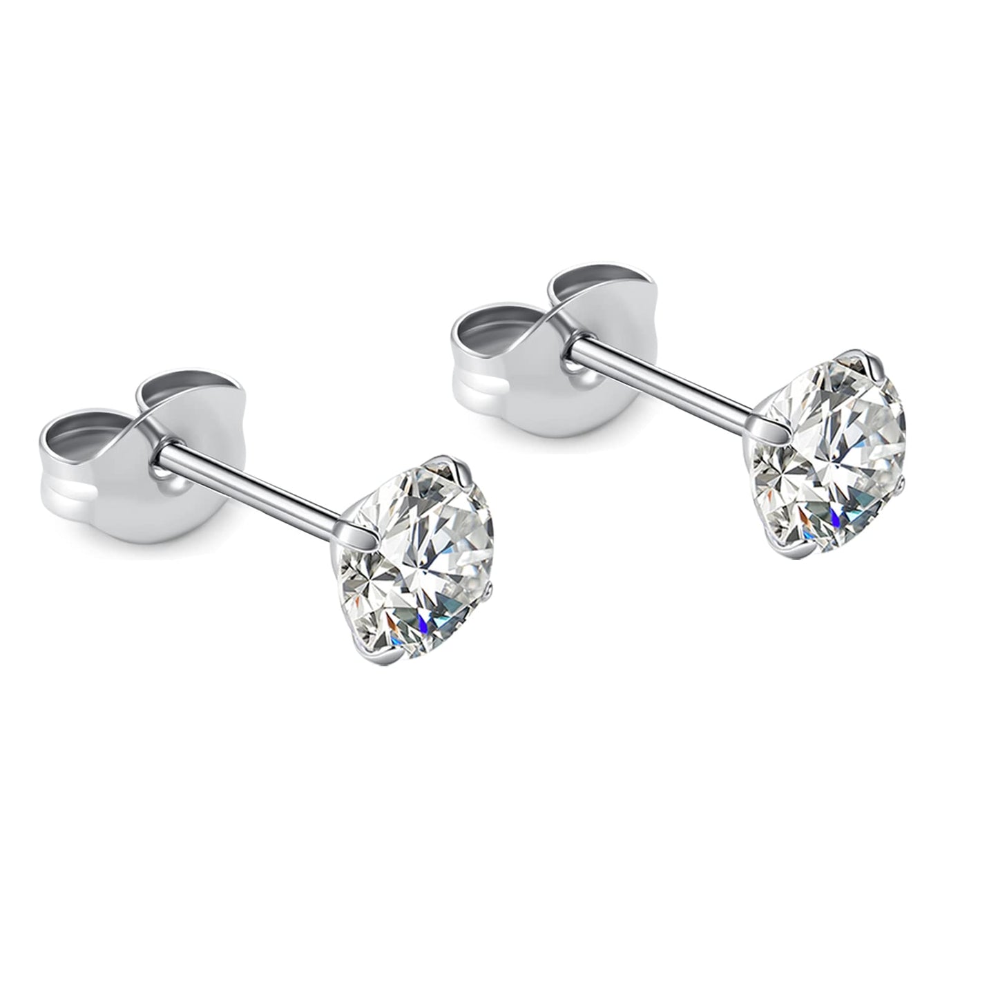 1 Pair Implant Grade Titanium Stud Earrings Set Hypoallergenic 3mm 4mm 5mm 6mm Cubic Zirconia G23 Titanium Earring Studs for Women Men for Sensitive Ear (5mm clear)