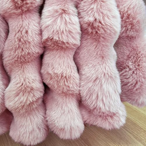 36-Inch Puff Quilt Faux Fur Christmas Tree Skirt, Soft Plush Tufted Texture with Satin Ribbon Ties, Baby Pink