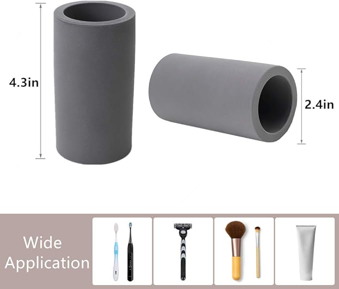 2 Pack Toothbrush Holder Bathroom Diatomite Toothbrush Organizer Stand, Water Absorption Fast Drying Toothbrush Cup Holder for Electric Toothbrush Toothpaste Razor Makeup Brush (Dark Grey+Light Grey)