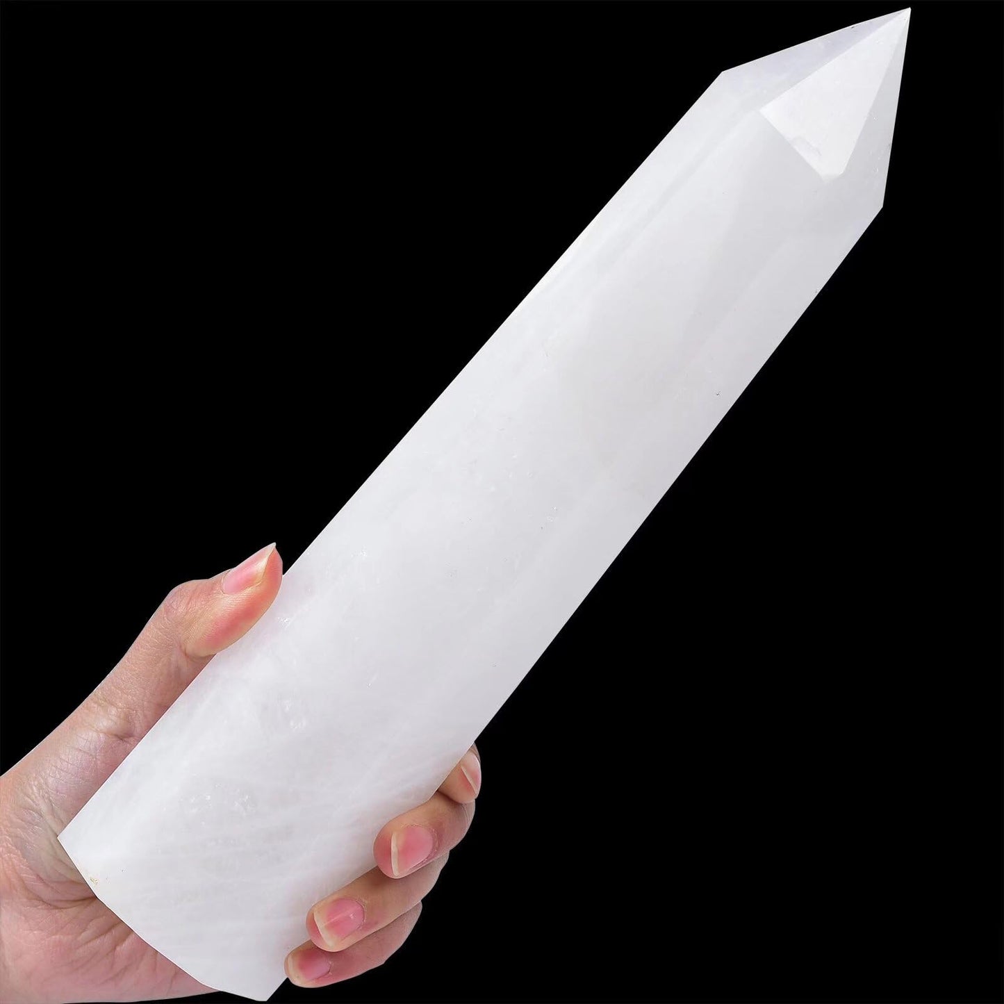 AMOYSTONE Large White Crystal Quartz Wand 1PC Healing Crystal Stone Obelisk Tower 6 Faceted Column Reiki Chakra Meditation Gift 2.2-2.6 LBS