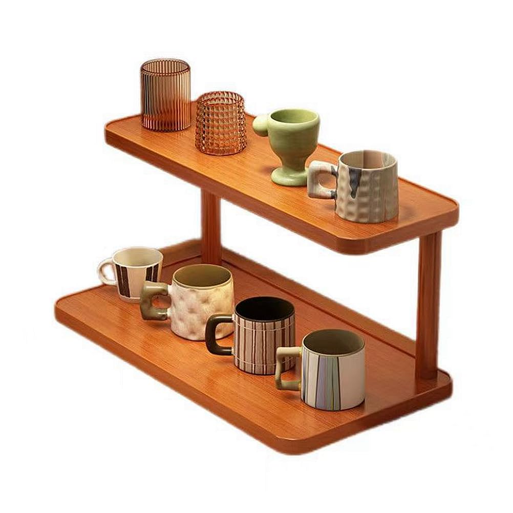 Dreamhousey Wood 2-Tier Wooden Spice Rack for Cabinet ，cup shelf organizer kitchen，Kitchen Counter Shelf for Tea Coffee Bar Accessories,Matcha Stand, Cup Display, Condiment Storage Rack