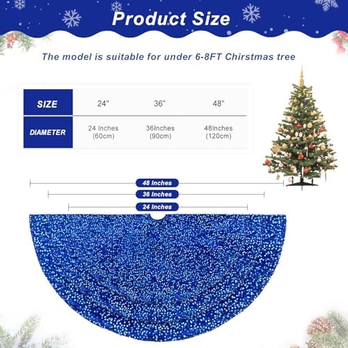 48 Inches Christmas Tree Skirt: Sequin Sparkly Tree Skirts - Royal Blue Velvet Tree Skirt for New Years Christmas Tree Decorations