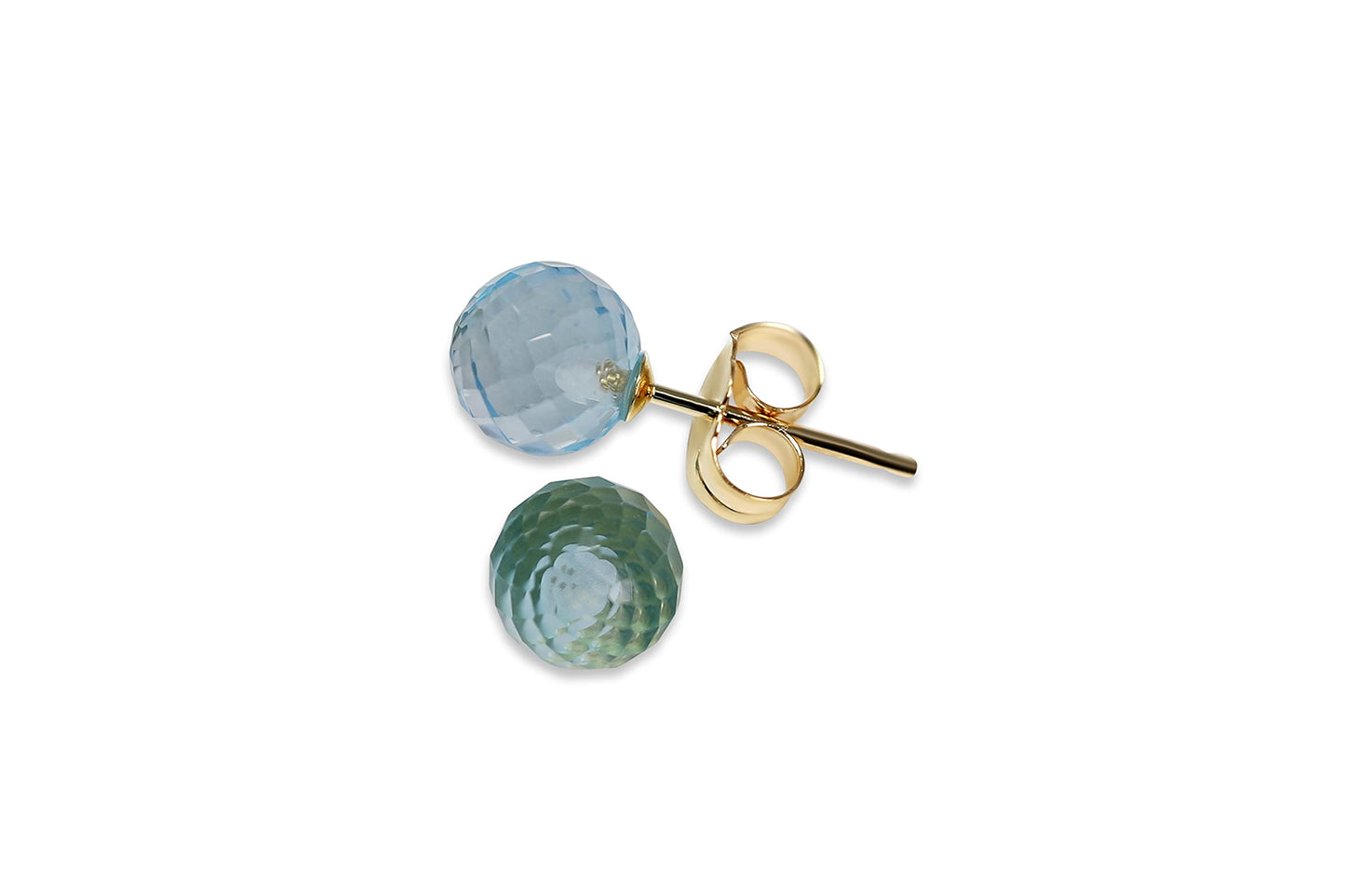 KOKAV 14K Solid Yellow Gold Genuine Blue Topaz 6 mm Ball Stud Earrings