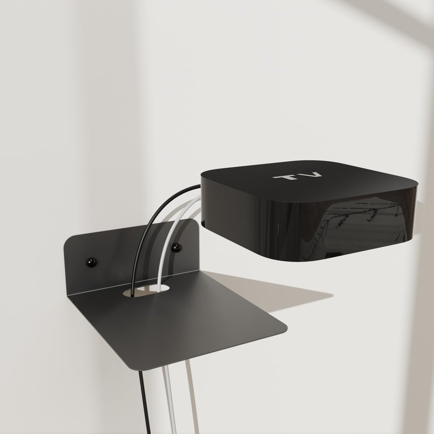 PzewMo Floating Metal Wall Mount Shelf,Shelf for Projector,TV Cable Box,Router,Speaker,Sound Bar,Camera,Gaming,Decor Display (Black, 5.5" x 4.7")